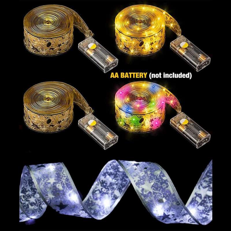 10m 100LEDs 8-function+Remote LED Christmas Tree Decoration Bronzing Ribbon Lights(Gold-Colorful)