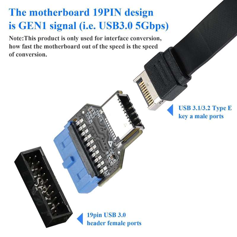 USB 3.0 19PIN Header to Type-E Front A-Key Interface Extend USB Ports to PC, Spec: Upward