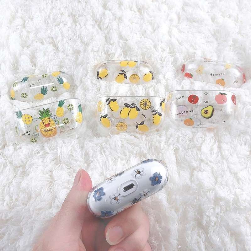 For AirPods Pro 2 Bronzing Fruit Pattern PC Earphone Hard Protective Case(Lemon)