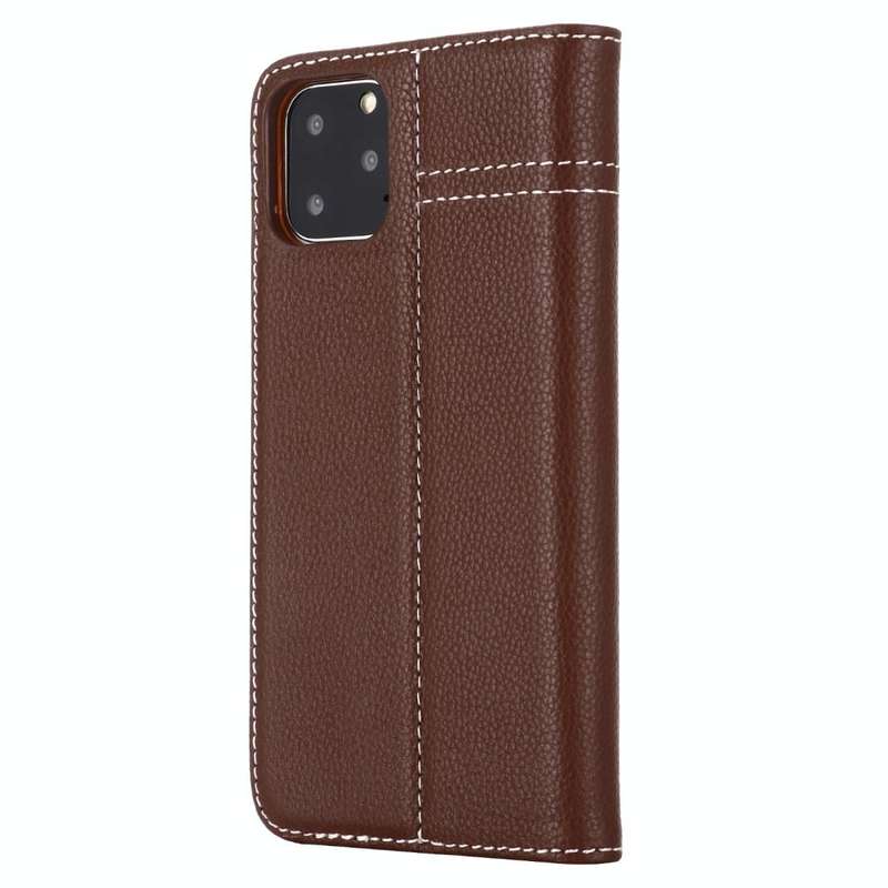 For iPhone 11 GEBEI Top-grain Leather Horizontal Flip Protective Case with Holder & Card Slots(Br...