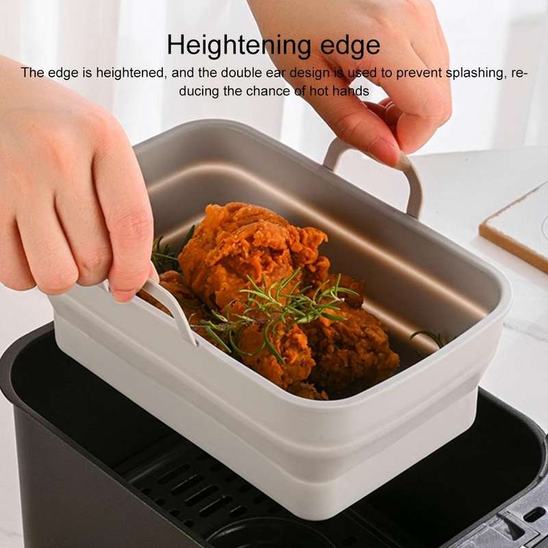 Rectangular Double Pull Basket Foldable Silicone Air Fryer Baking Pan(Grey)