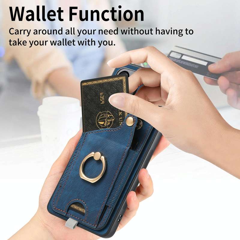 For Honor 90 Lite / X50i Retro Skin-feel Ring Card Bag Phone Case with Hang Loop(Blue)