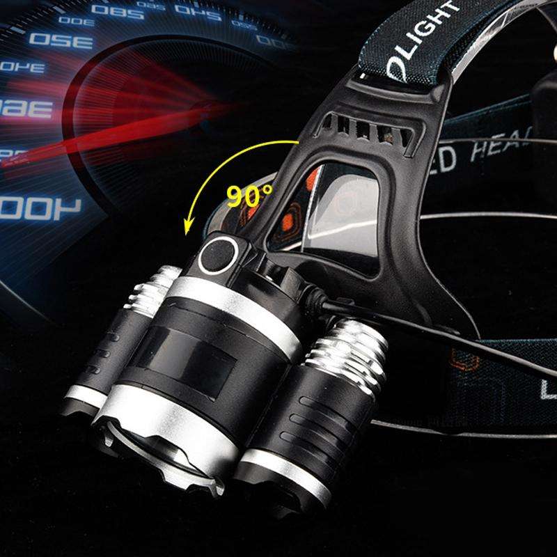 Strong Light Long-Range Rechargeable Three-Head Lamp Outdoor Fishing Lamp Led Head-Mounted Flashl...