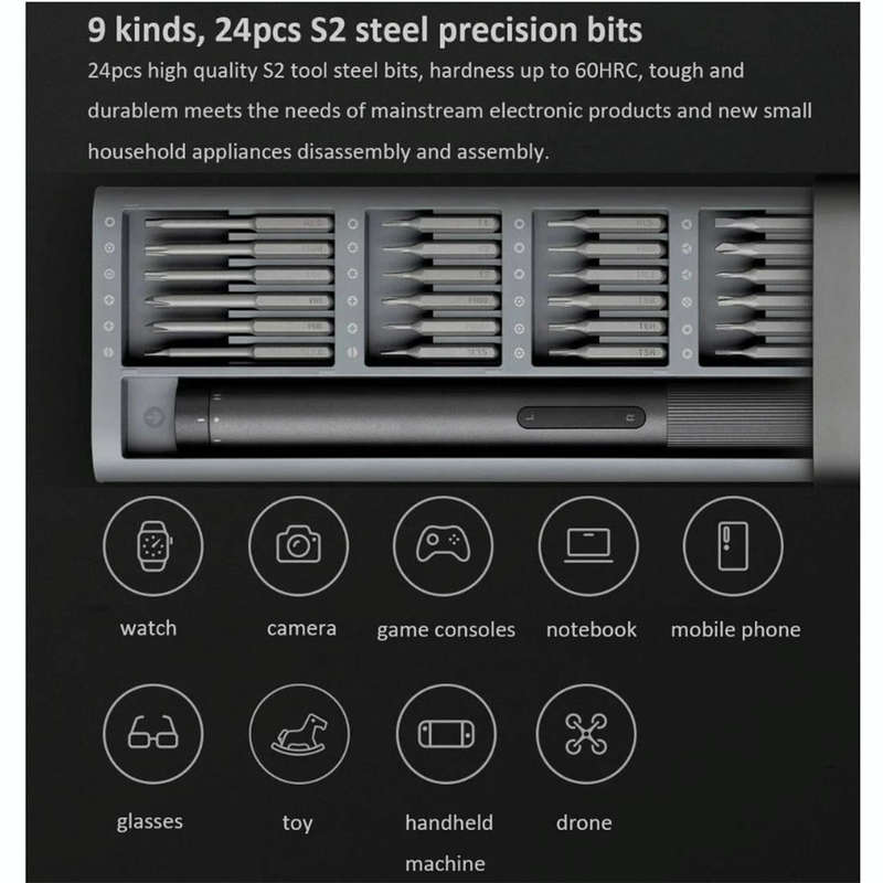 25 in 1 Original Xiaomi Mijia Electric Precision Screwdriver Kit Rechargeable Magnetic Aluminum Case