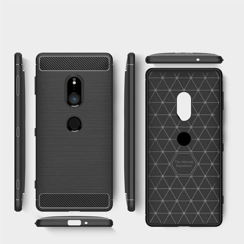 For Sony Xperia XZ2 Brushed Texture Carbon Fiber Shockproof TPU Protective Back Case(Black)