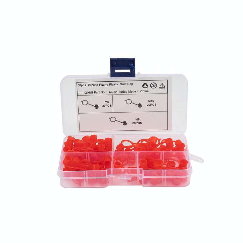 80 PCS M6 / M8 / M10 Polyethylene Plastic Dust Cover Cap Assortment Kits for Oil Grease Zerk Fitting
