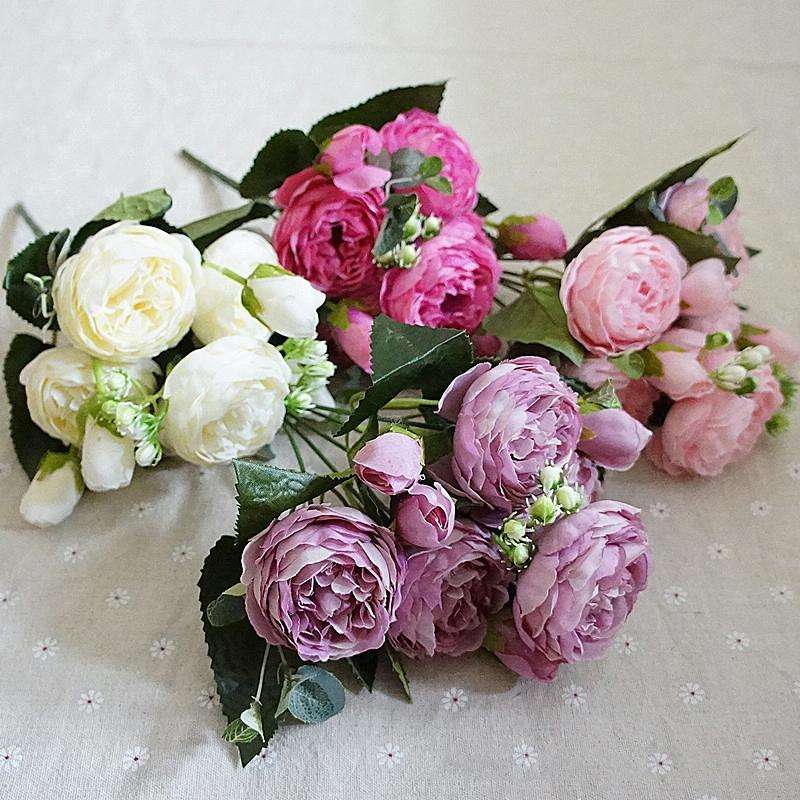 5 PCS Artificial Rose Flowers Small Bouquet Flores Home Party Wedding Fake Flower Decoration(Mage...