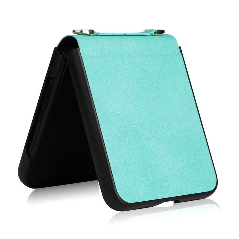For Samsung Galaxy Z Flip4 Lambskin Texture Leather Phone Case with Lanyard(Mint Green)