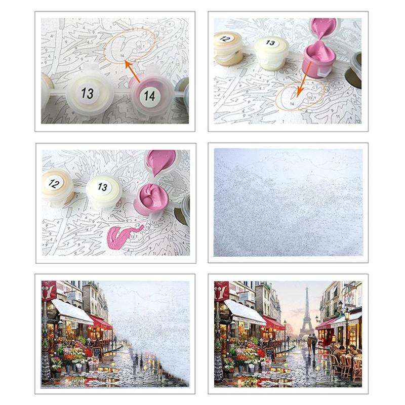 DIY Creative Paint By Numbers Oil Painting Paris Flower Street Art Painting without Framework, Si...