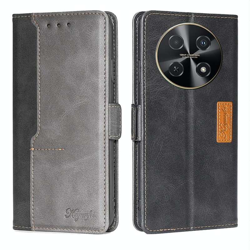 For Huawei nova 12i 4G Contrast Color Side Buckle Leather Phone Case(Black + Grey)