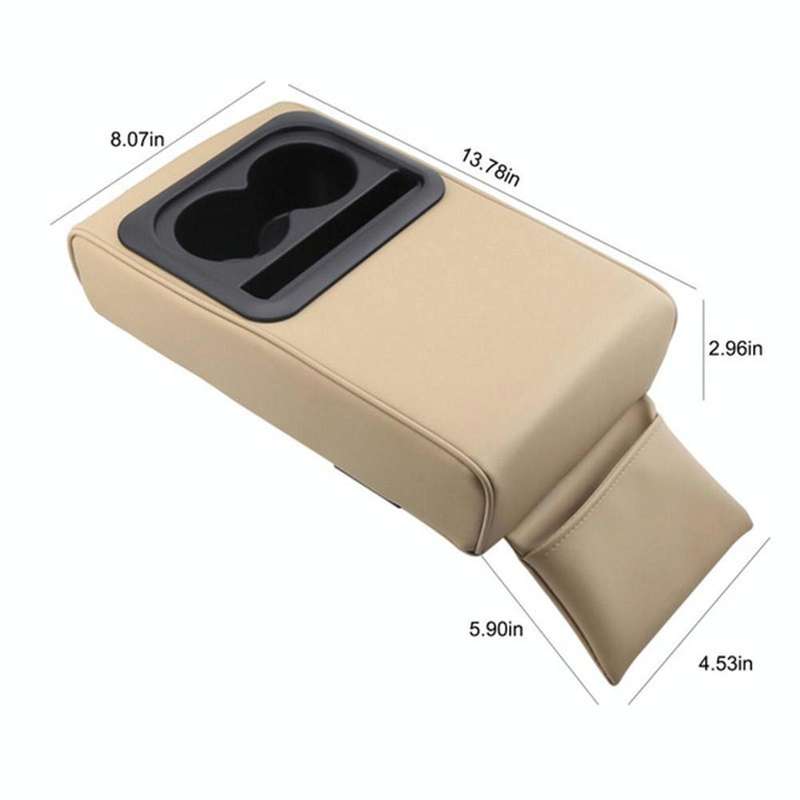 Car Armrest Box Increased Support With Rear Seat Water Cup Holder(Beige)