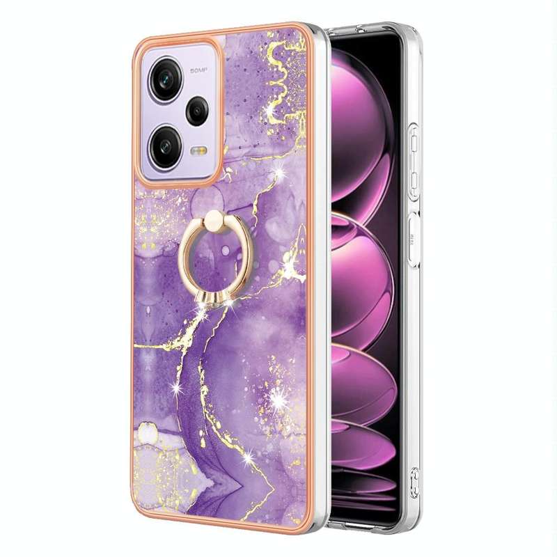 For Xiaomi Redmi Note 12 Pro Speed Electroplating Marble IMD TPU Phone Case with Ring Holder(Purp...