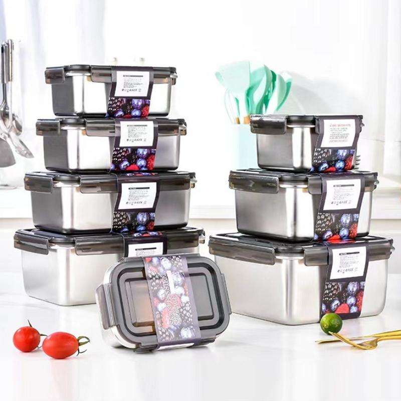 Refrigerator Refrigerated Storage Stainless Steel Airtight Crisper, Capacity: Rectangular 3 PCS/Set