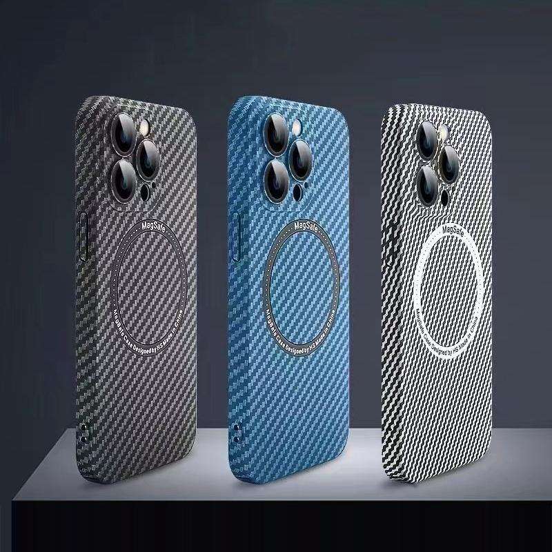 For iPhone 13 Pro MagSafe Magnetic PC Carbon Fiber Phone Case with Lens Film(Blue)