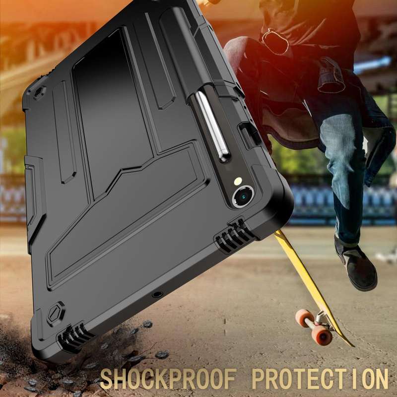 For Samsung Galaxy Tab S9 FE / S9 T Holder Robot Silicone Hybrid PC Tablet Case(Black)