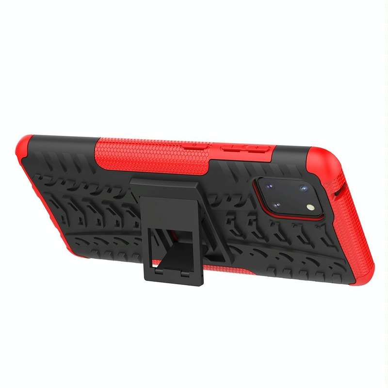 For Galaxy Note 10 Lite Tire Texture Shockproof TPU+PC Protective Case with Holder(Red)