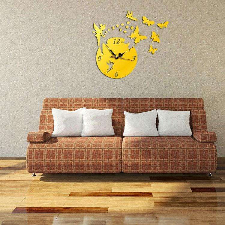 Butterfly Star 3D Acrylic Stereo Living Room Bedroom Decorating Mirror Wall Clock(Silver)