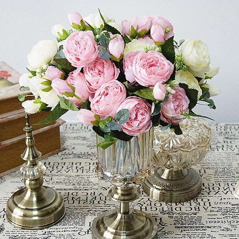 5 PCS Artificial Rose Flowers Small Bouquet Flores Home Party Wedding Fake Flower Decoration(Pink)