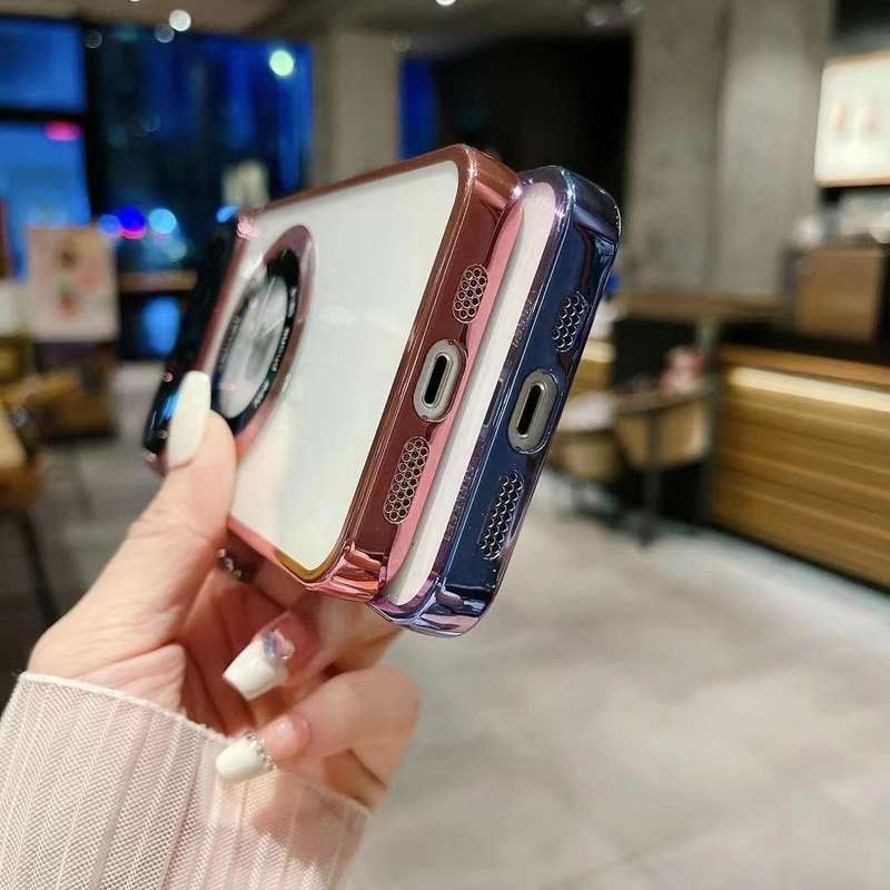 For iPhone 15 Pro Max Large Window Magsafe Electroplating TPU Phone Case(Transparent)