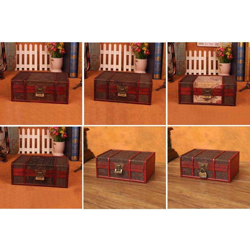 Desktop Book Finishing Retro Box Wooden Jewelry Storage Box With Lock, Size: 23cmx16cmx9.5cm(Grap...