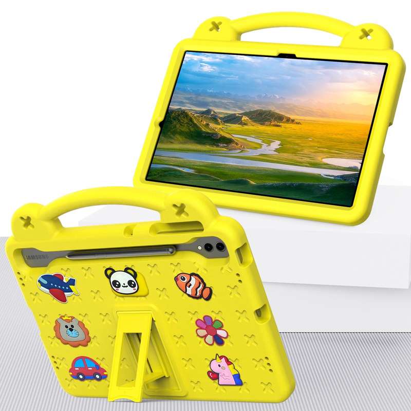 For Samsung Galaxy Tab S9 FE+ 12.4 X610N Handle Kickstand Children EVA Shockproof Tablet Case(Yel...