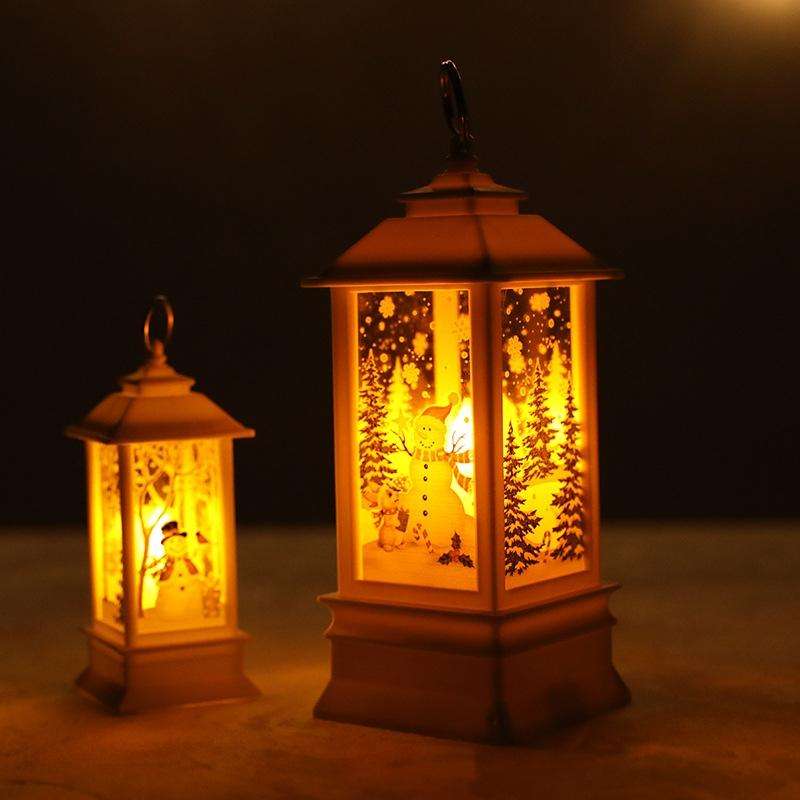 Gold Santa Claus Pattern Christmas Simulation Flame LED Lamp Desktop Decoration