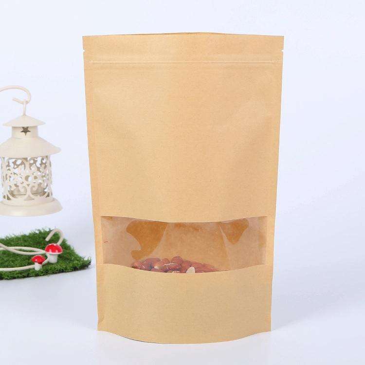 50 PCS Zipper Self Sealing Kraft Paper Bag with Window Stand Up for Gifts/Food/Candy/Tea/Party/We...