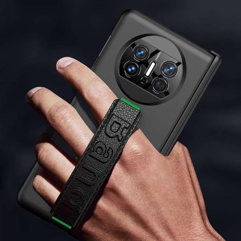 For Huawei Mate X3 Wristband Integrated HD Film Magnetic Hinge Phone Case(Black)