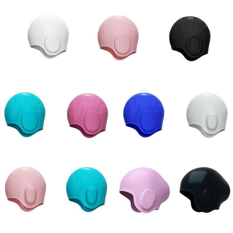 WAVE Waterproof Solid Color Ear Guard Silicone Swimming Cap, Color: Childrens Pink