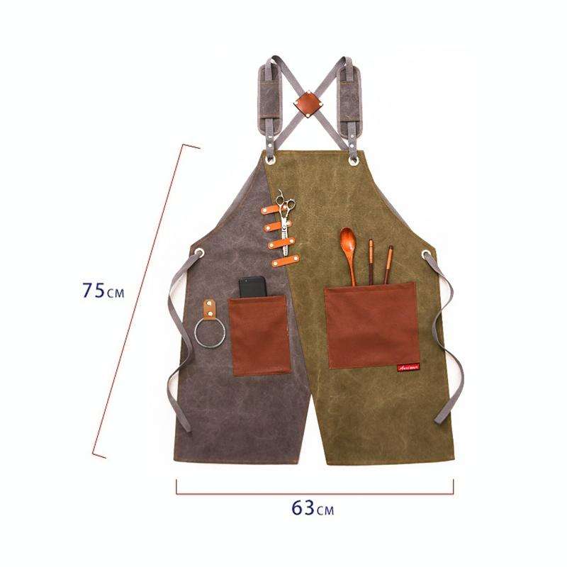 Denim Apron Barber Milk Tea Shop Waiter Overalls(Grey-green Shoulder Strap)