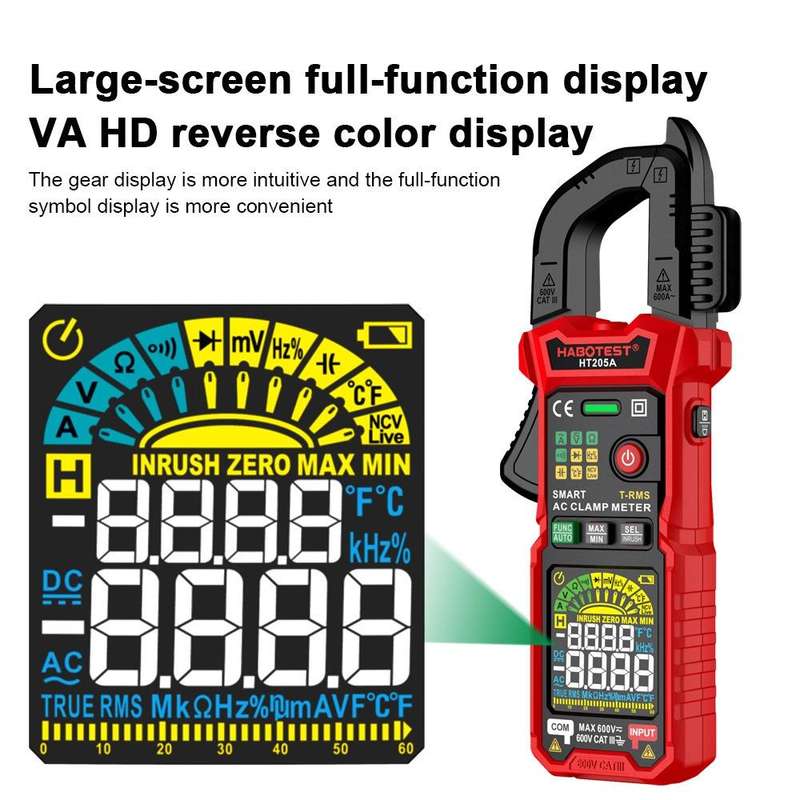 HABOTEST HT205A Multifunctional Intelligent Burn-proof Clamp Multimeter
