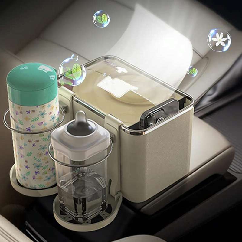 Car Paper Box Hanging Armrest Box Storage Box Cup Holder(Black Double Cup)