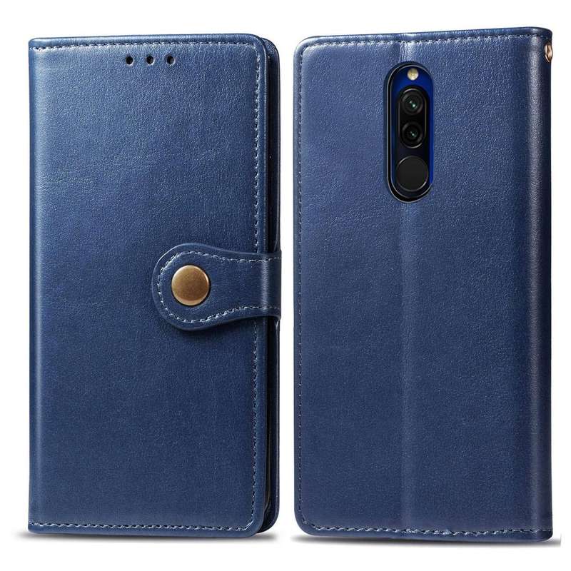 For Xiaomi Redmi 8 Retro Solid Color Leather Buckle Phone Case with Lanyard & Photo Frame & Card ...