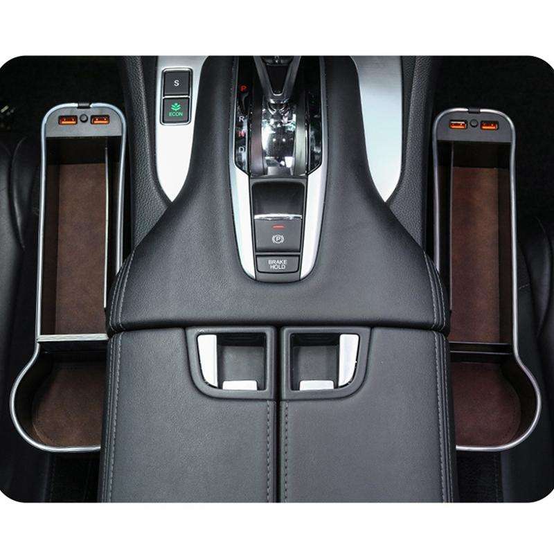 Car Central Control Seat Gap Storage Box with Dual USB Ambient Lights, Color: Suede Khaki Co-pilot