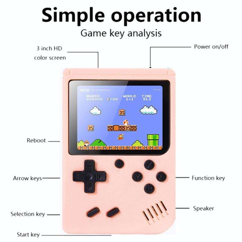 MK500 3.0 inch Macaron Mini Retro Classic Handheld Game Console for Kids Built-in 500 Games, Supp...