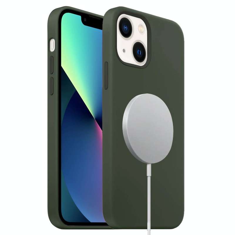 For iPhone 13 MagSafe Liquid Silicone Full Coverage Phone Case(Deep Green)