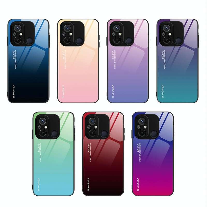 For Xiaomi Redmi 12C Gradient Color Glass Phone Case(Red Black)