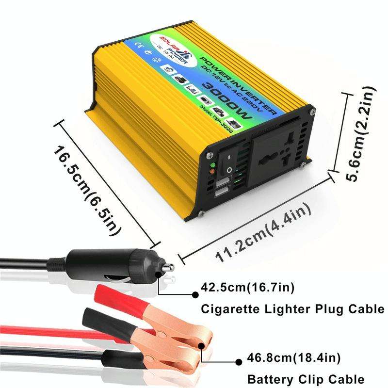 Tang I Generation 12V to 110V 3000W Modified Square Wave Intelligent Car Power Inverter with Dual...