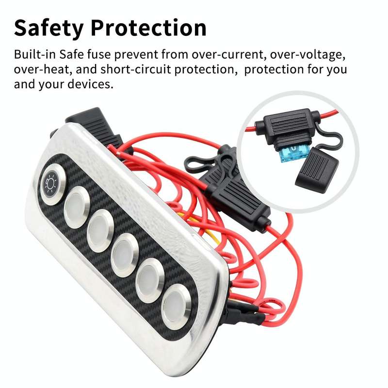 Yacht / RV Modified 6-position Button 12V 20A IP66 Carbon Fiber Panel Switch (Red Light)