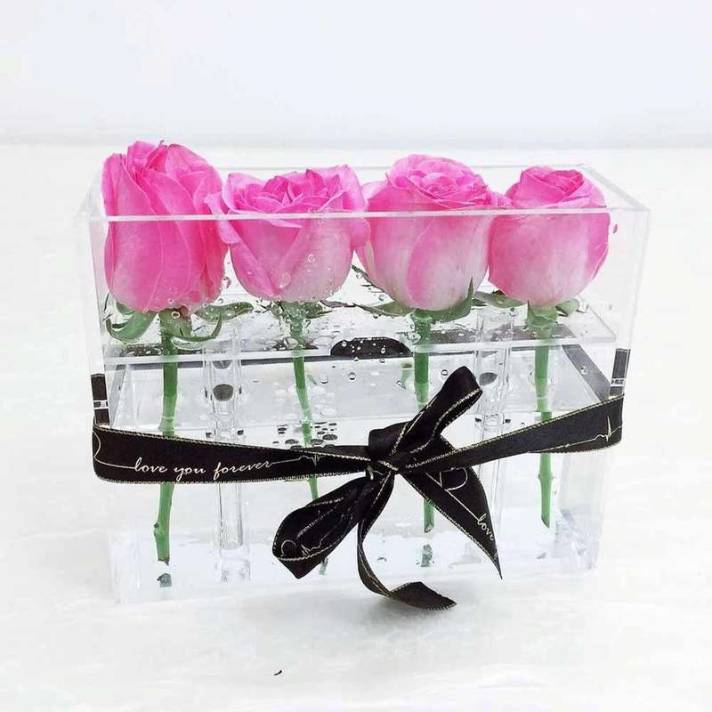 Square Transparent Acrylic Gift Box Flower Box, Specification: 4 Holes
