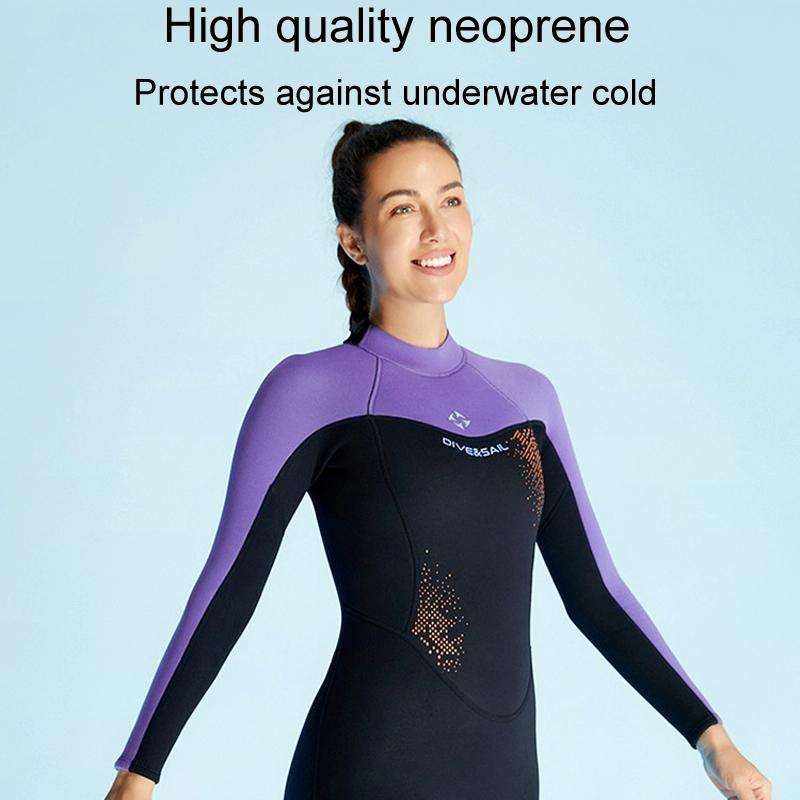 DIVE & SAIL 3mm Ladies Warm Thickened One-Piece Long Sleeve Wetsuit Winter Swimming Gear, Size: L...