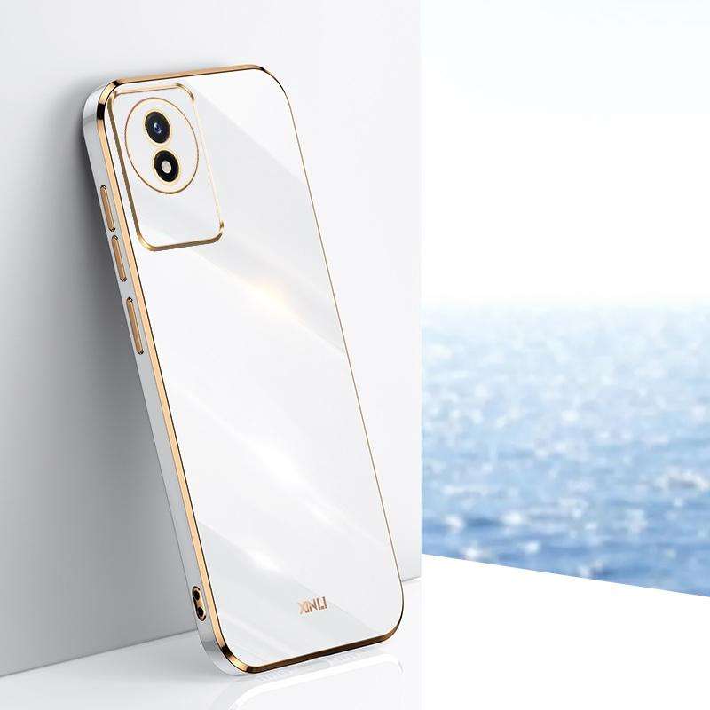 For vivo Y02 4G XINLI Straight 6D Plating Gold Edge TPU Phone Case(White)