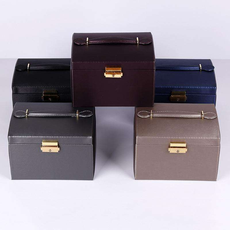 PU Leather Three-Layer Jewelry Box Necklace Storage Display Packaging Box With Handle(Coffee)