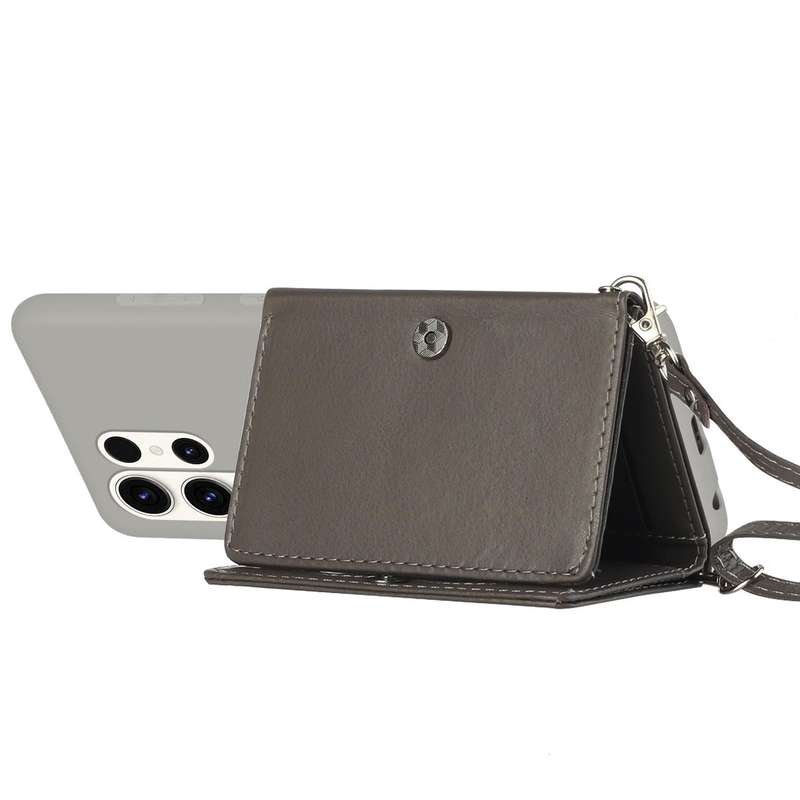 For Samsung Galaxy S23 Ultra 5G Crossbody Lanyard Wallet Card Bag Phone Case(Grey)