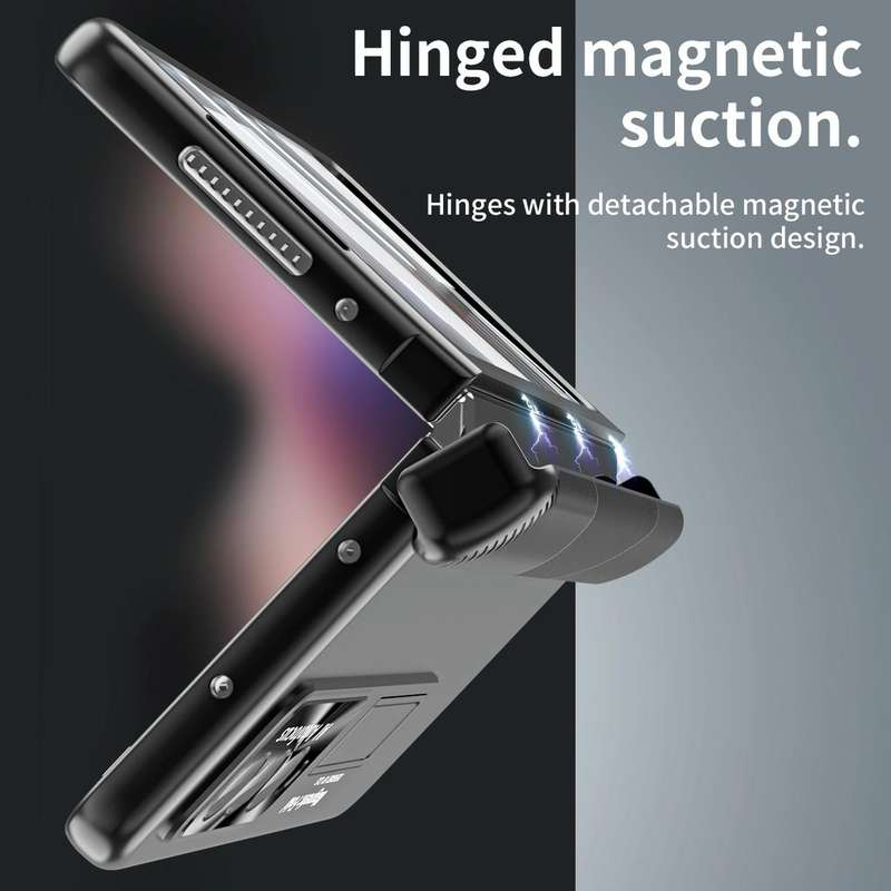 For Samsung Galaxy Z Fold4 Electroplating Corrugated Hinge Folding Phone Case(Black)