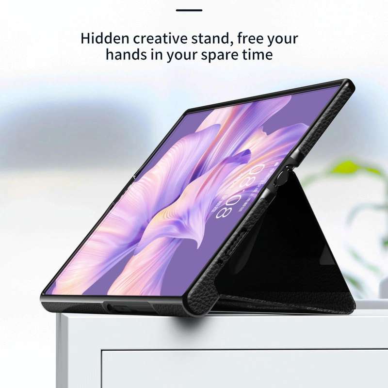 For Huawei Mate Xs 2 Side Frame Stick Leather Magnetic Phone Case(Cross Texture Black)