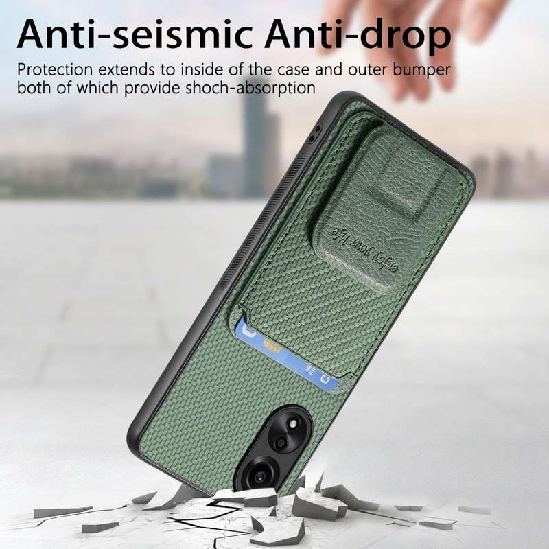 For OPPO Reno8 5G Carbon Fiber Card Bag Fold Stand Phone Case(Green)