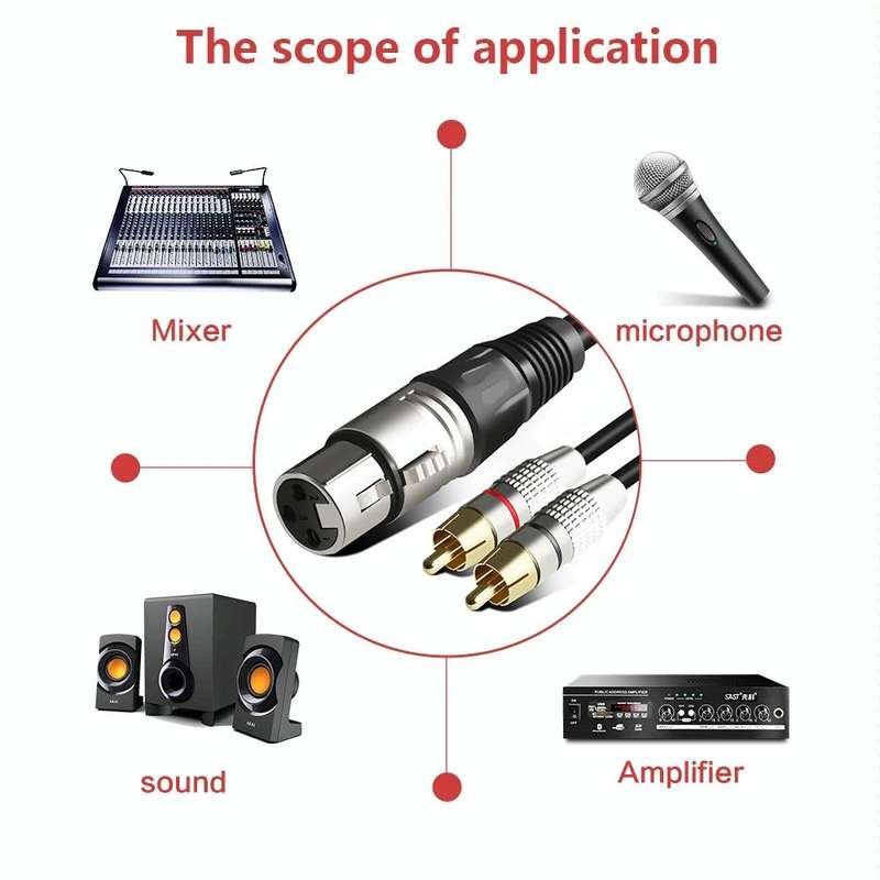 XLR Female To 2RCA Male Plug Stereo Audio Cable, Length: 0.5m