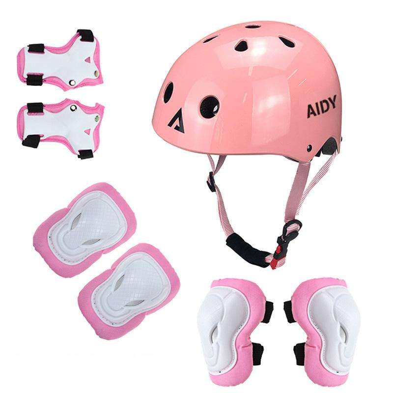 AIDY 7 In 1 Children Roller Skating Sports Protective Gear Set(Bright Pink)