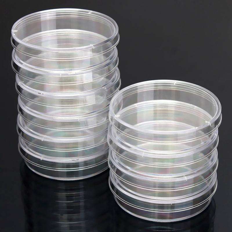 10 PCS Polystyrene Sterile Petri Dishes Bacteria Dish Laboratory Biological Scientific Lab Suppli...